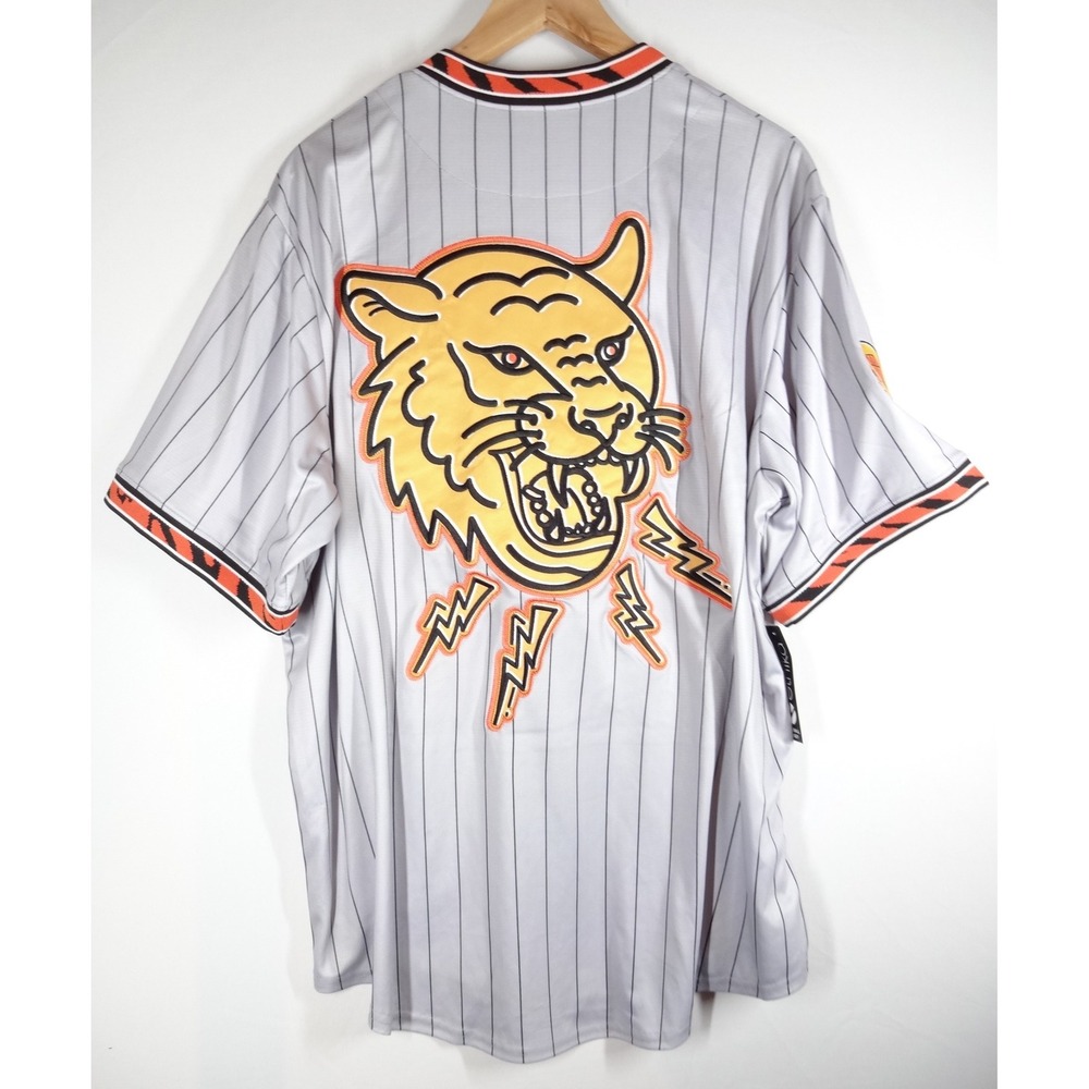 Ethika Baseball Jersey Men XL Grey Pinstripe Tiger Graphic Streetwear Sporty NWT
